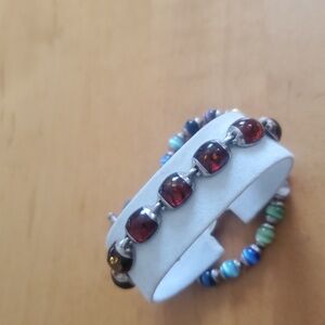 Vintage Baltic Amber 925 Sterling Silver Bracelet 7"